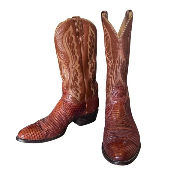 Tony Lama Men’s Sz 11D 8540 Brown Tan Exotic Leather Lizard Western Cowboy Boots - Picture 3 of 16